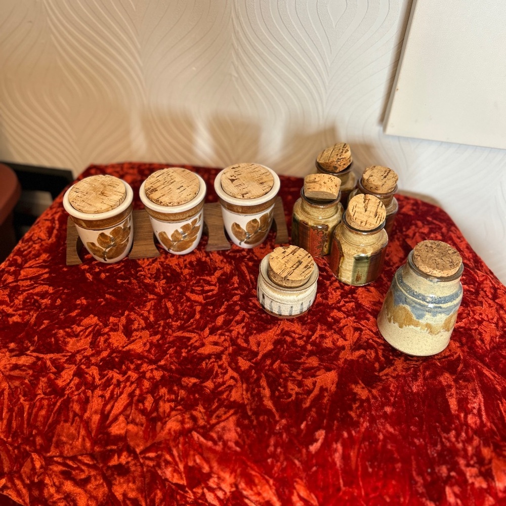 Assorted Pottery Tea Spice Jars with Cork Lids